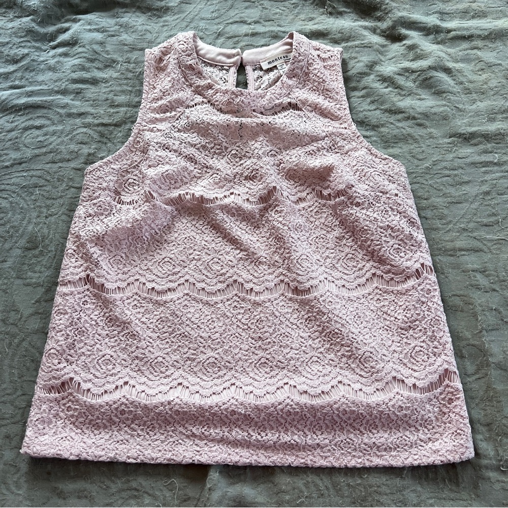 Monteau Los Angeles Boho Cottagecore Beige Lace Sleeveless Blouse‎ Siz M